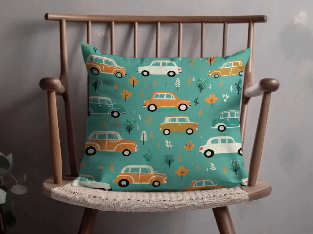Vintage Car Pattern Digital Paper, Teal, Orange, Retro Vehicles, Scrapbooking Paper, Kids Fabric Design, Car Lover Gift, Digital Download - Moore and Mountain