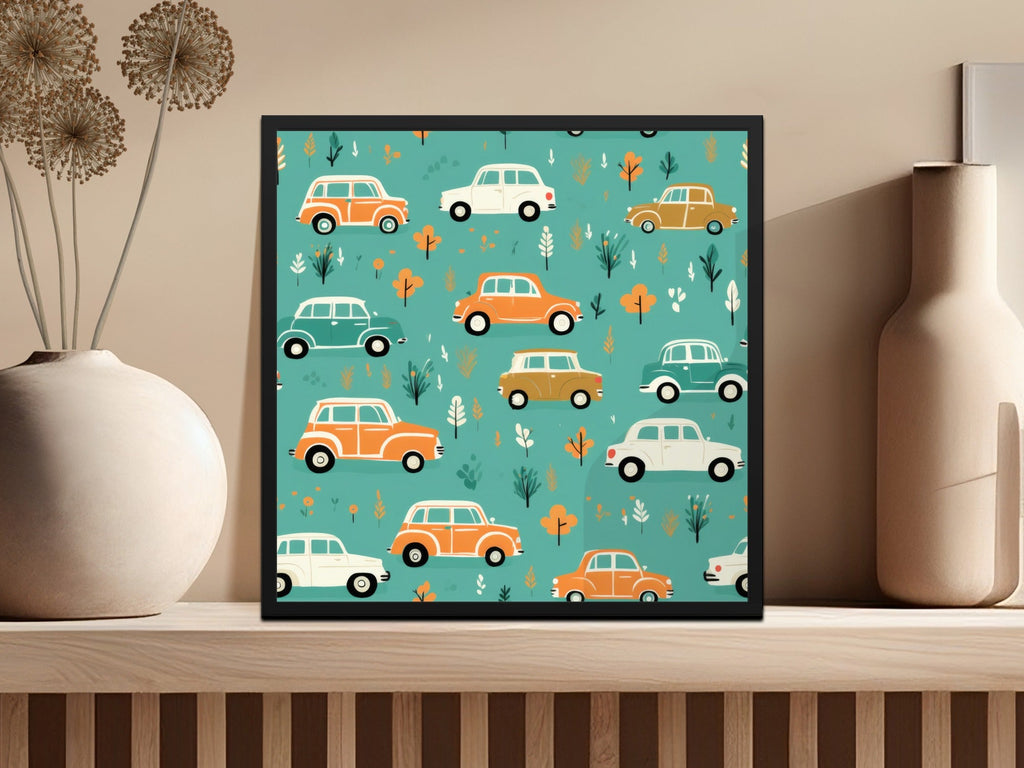 Vintage Car Pattern Digital Paper, Teal, Orange, Retro Vehicles, Scrapbooking Paper, Kids Fabric Design, Car Lover Gift, Digital Download - Moore and Mountain