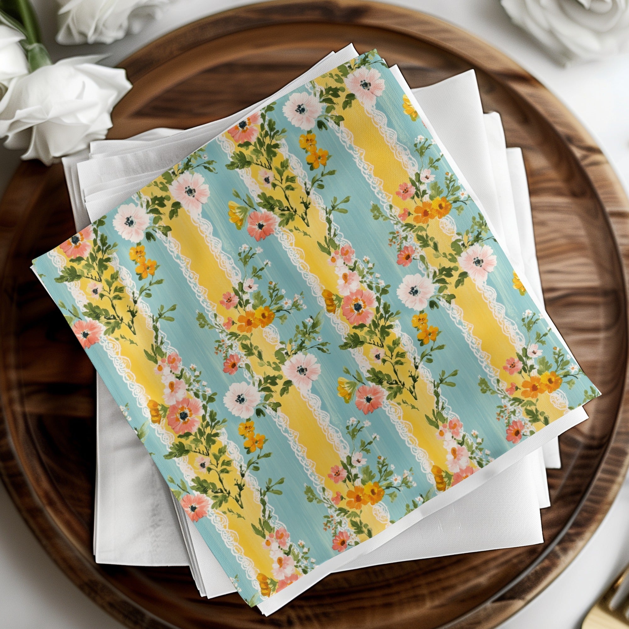 Vintage Floral Digital Paper, Seamless Pattern, Cottagecore Design, Fabric Print, Scrapbook Paper, Digital Download, Yellow and Blue - Moore and Mountain