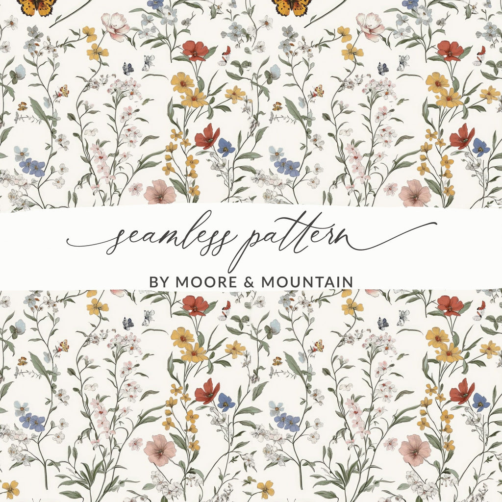 Vintage Wildflower Seamless Pattern Butterfly and Floral Pattern Delicate Illustration Download - Moore and Mountain