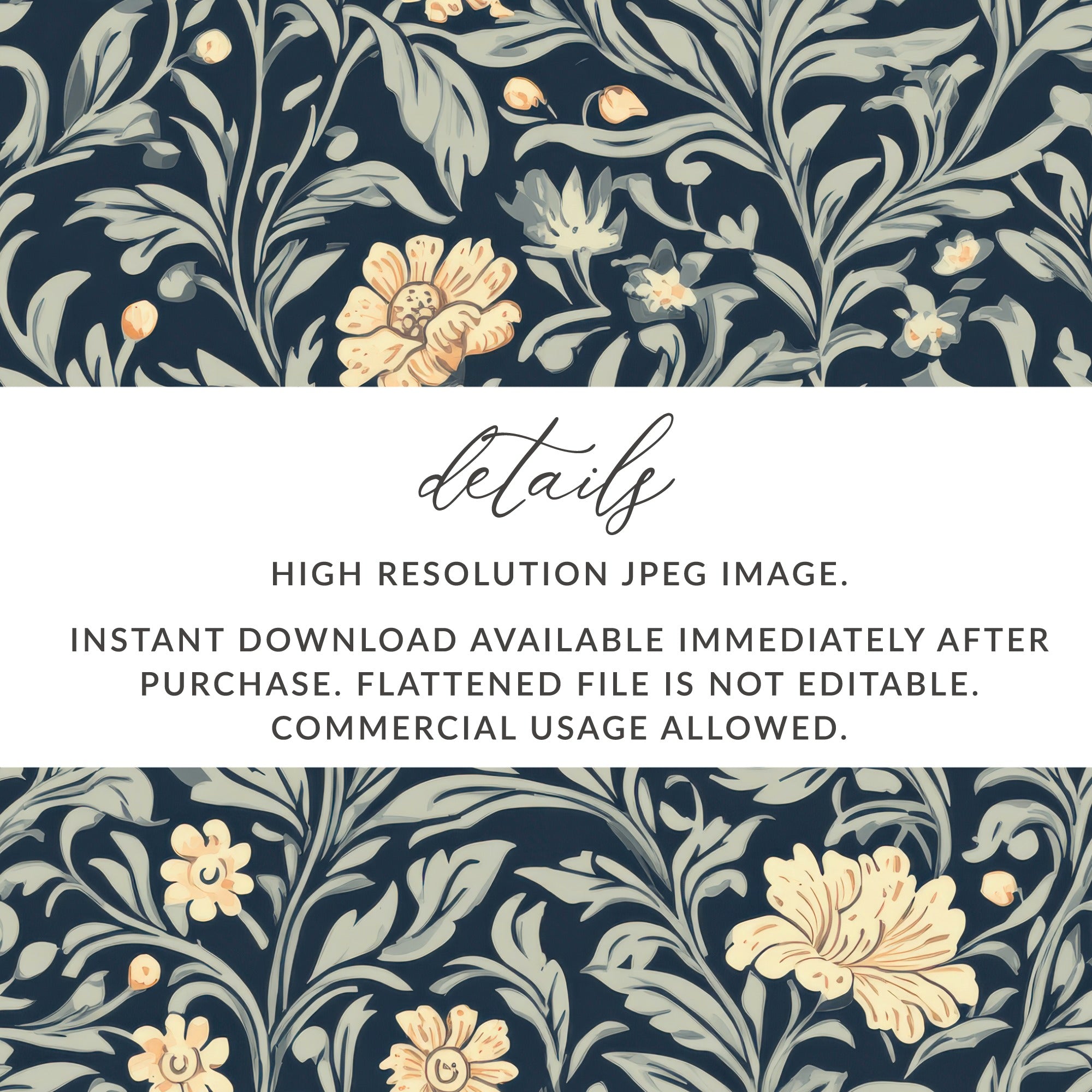 Vintage William Morris Seamless Pattern Blue Gold Digital - Moore and Mountain
