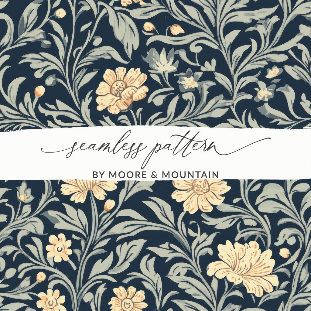 Vintage William Morris Seamless Pattern Blue Gold Digital - Moore and Mountain