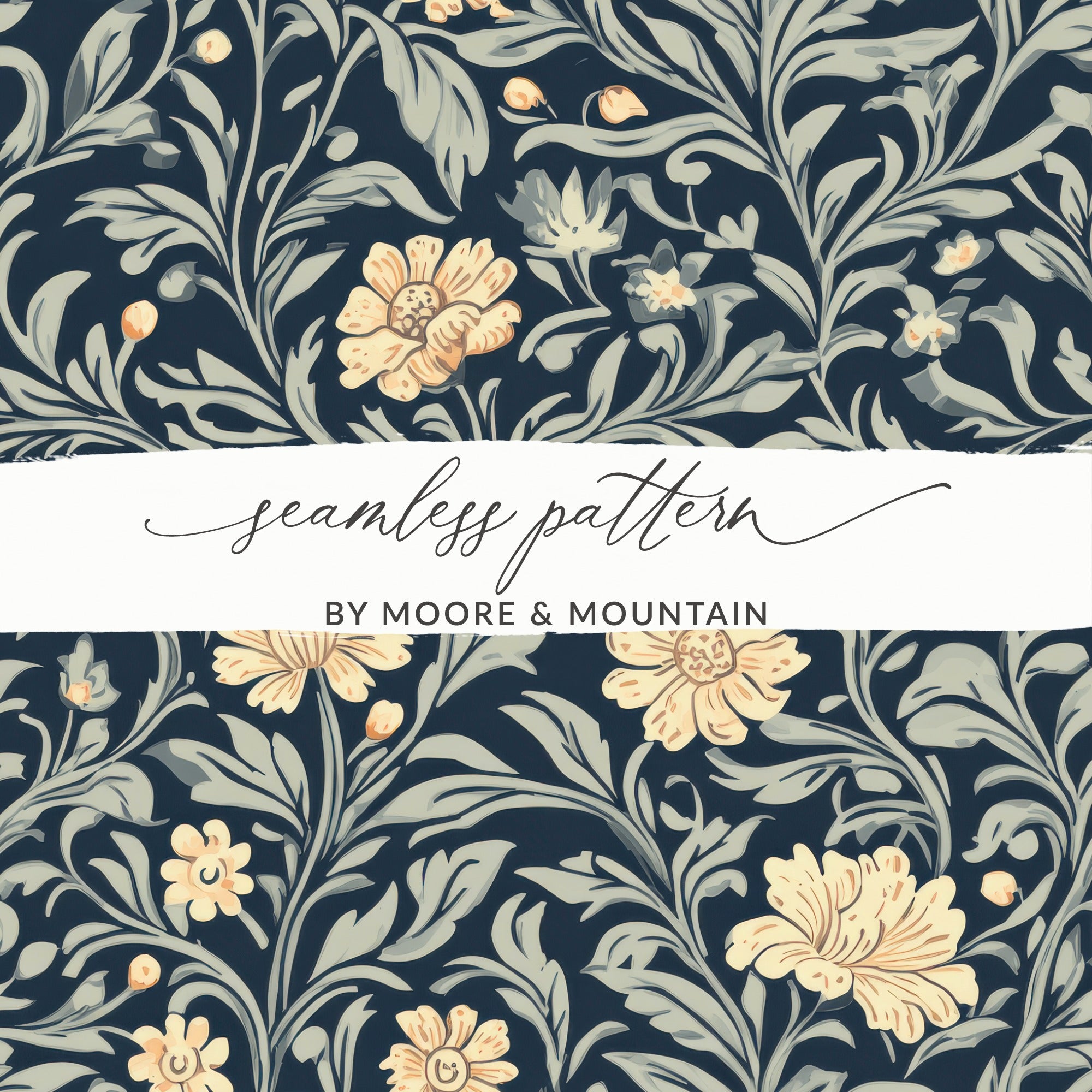 Vintage William Morris Seamless Pattern Blue Gold Digital - Moore and Mountain