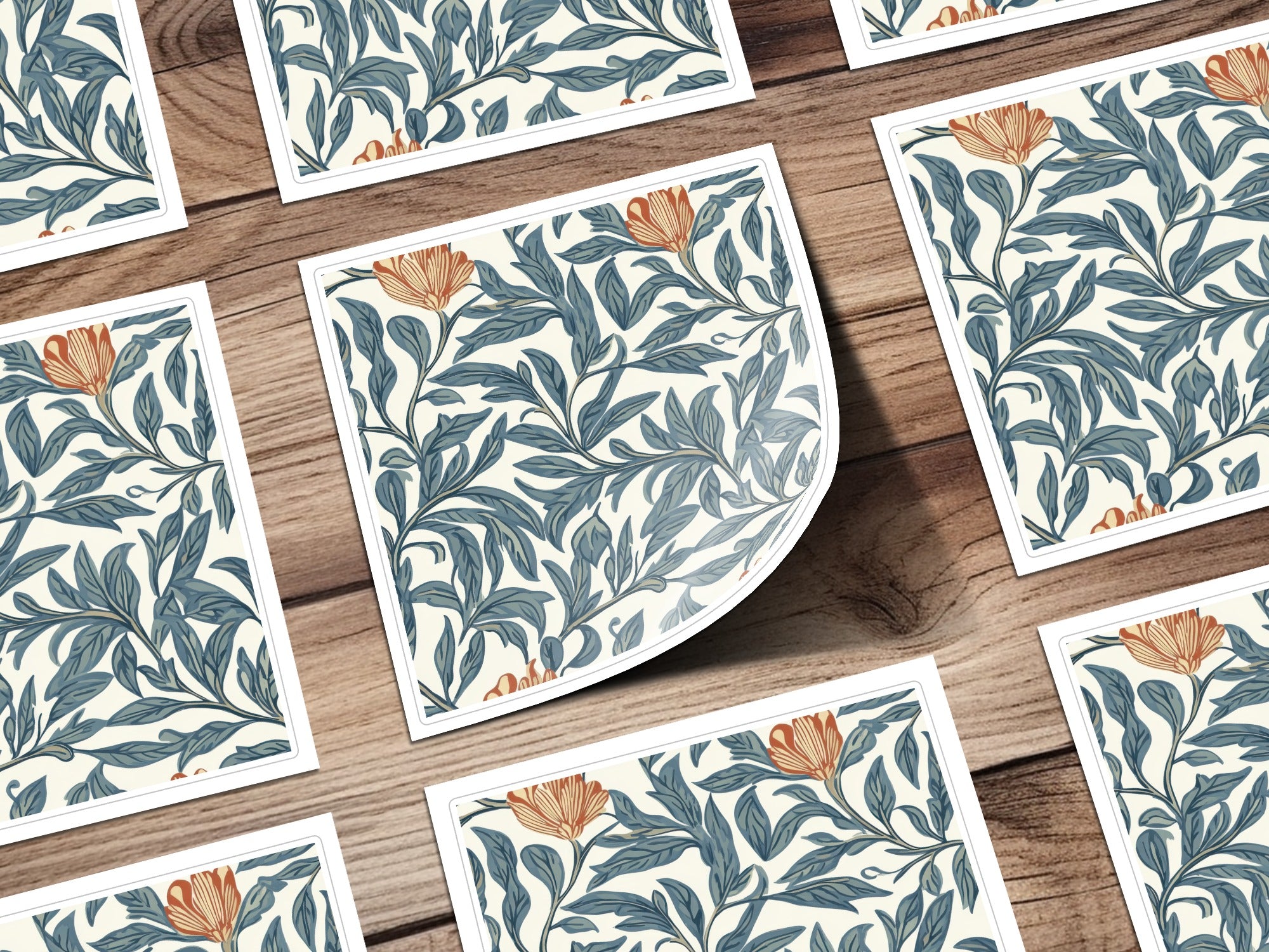Vintage William Morris Vines Print, Seamless Background Blue Orange Digital - Moore and Mountain