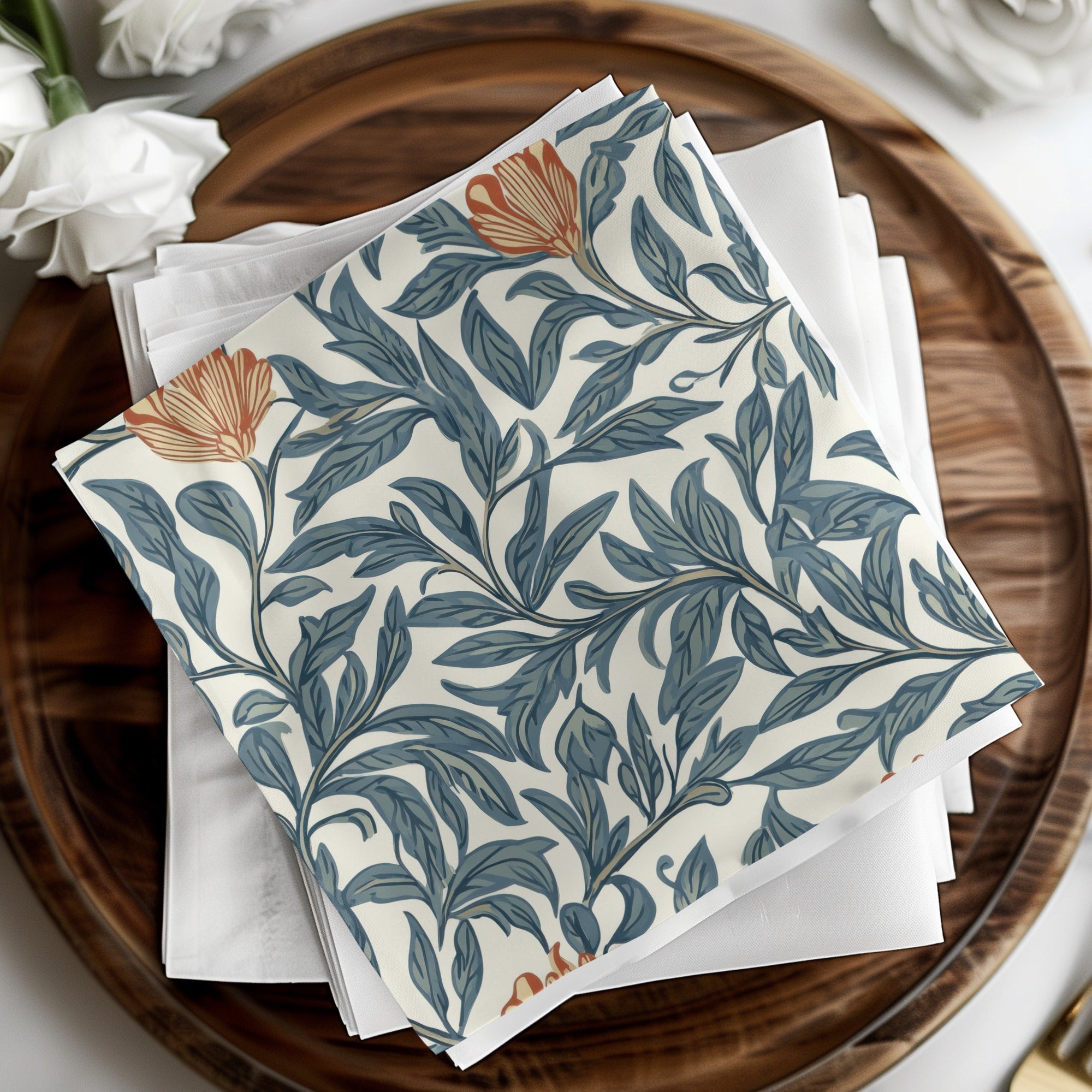 Vintage William Morris Vines Print, Seamless Background Blue Orange Digital - Moore and Mountain