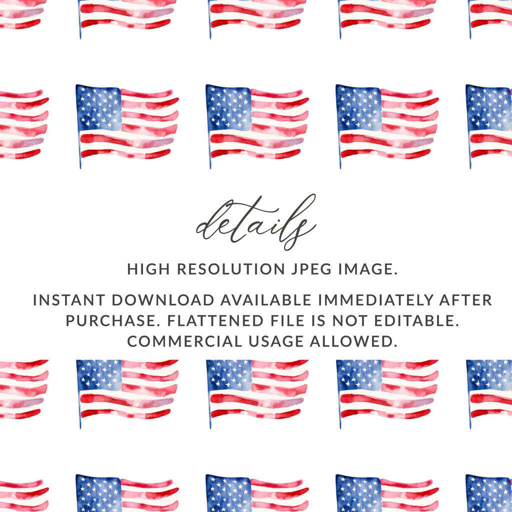 Watercolor American Flag Seamless Pattern Digital Paper, Patriotic Print, USA Fabric Design, July 4th Digital Download, Scrapbook Paper - Moore and Mountain
