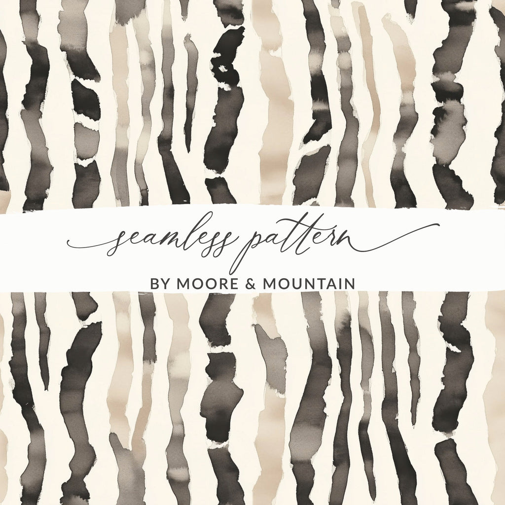 Watercolor Animal Print Digital Download, Neutral Zebra Stripes, Seamless Pattern, Repeating Background, Animal Print Wallpaper (138 - Moore and Mountain