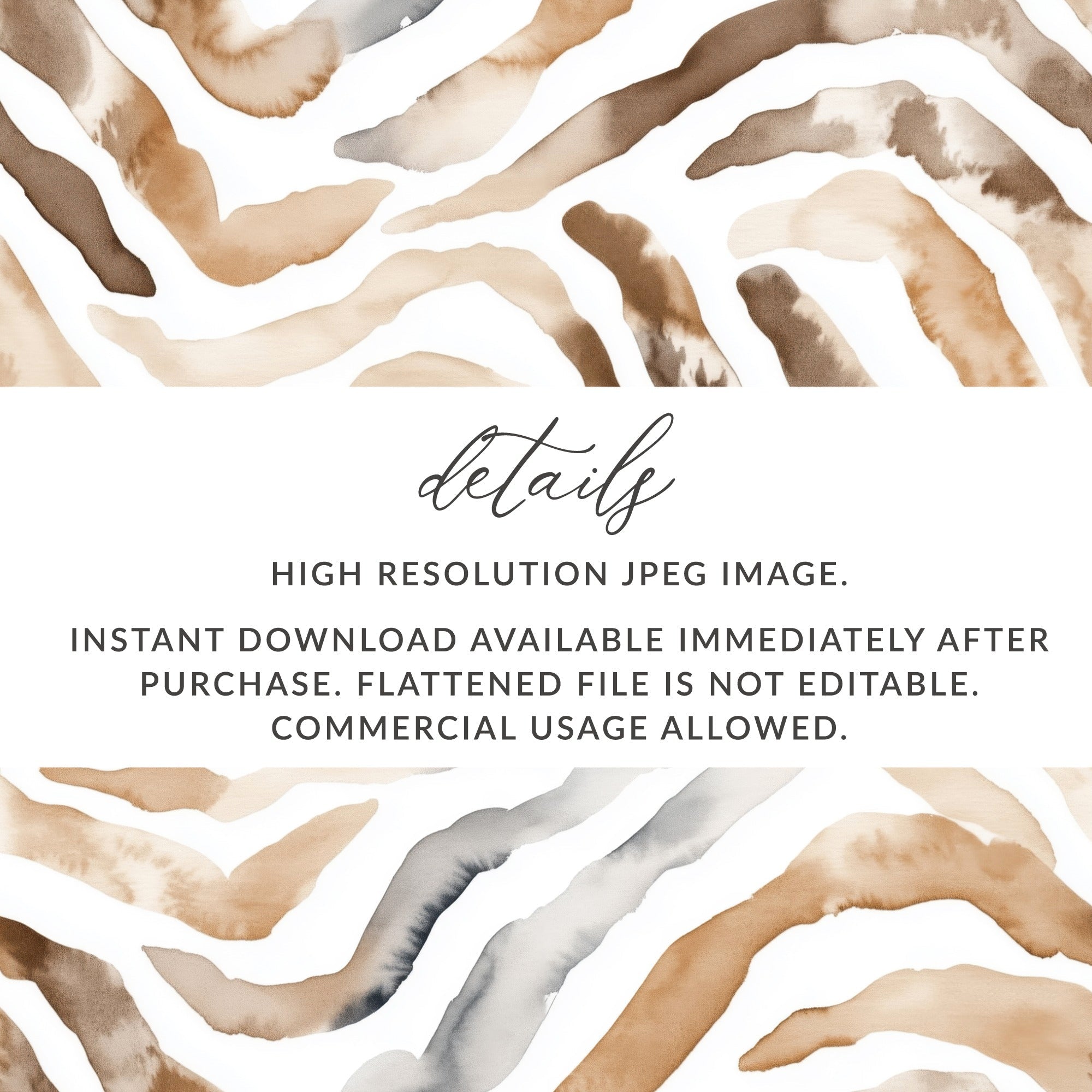 Watercolor Animal Print Digital Download, Seamless Animal Skin Pattern, Brown Tan Zebra Stripes, Two Scale JPEG Files - Moore and Mountain