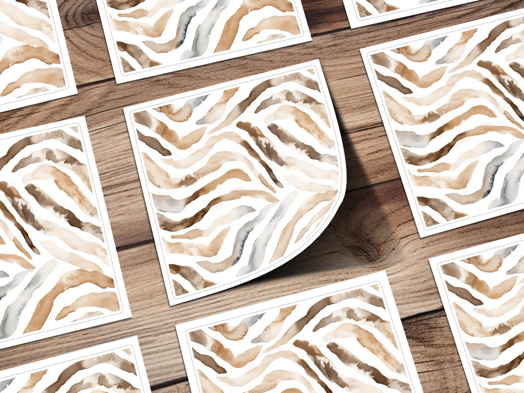 Watercolor Animal Print Digital Download, Seamless Animal Skin Pattern, Brown Tan Zebra Stripes, Two Scale JPEG Files - Moore and Mountain