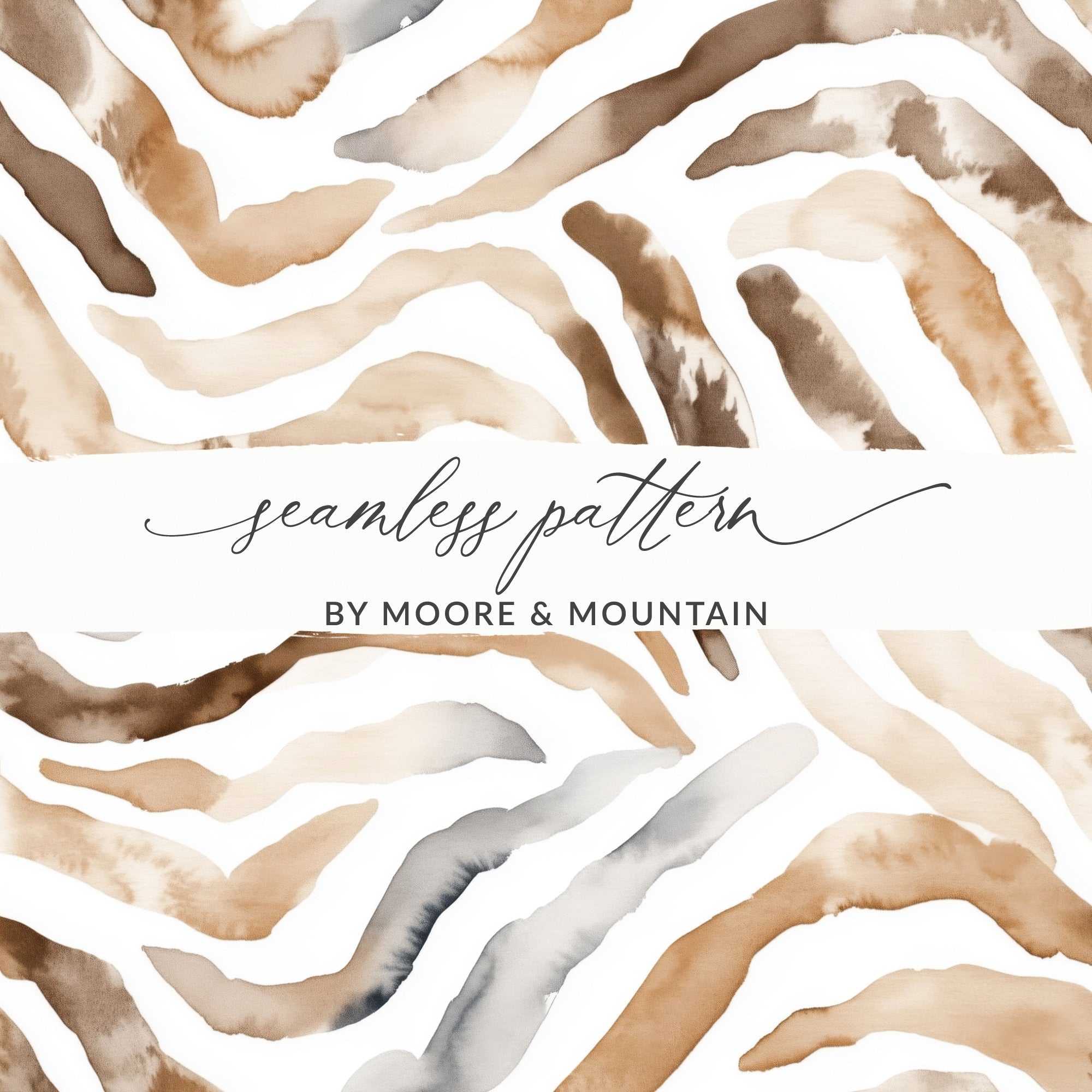 Watercolor Animal Print Digital Download, Seamless Animal Skin Pattern, Brown Tan Zebra Stripes, Two Scale JPEG Files - Moore and Mountain