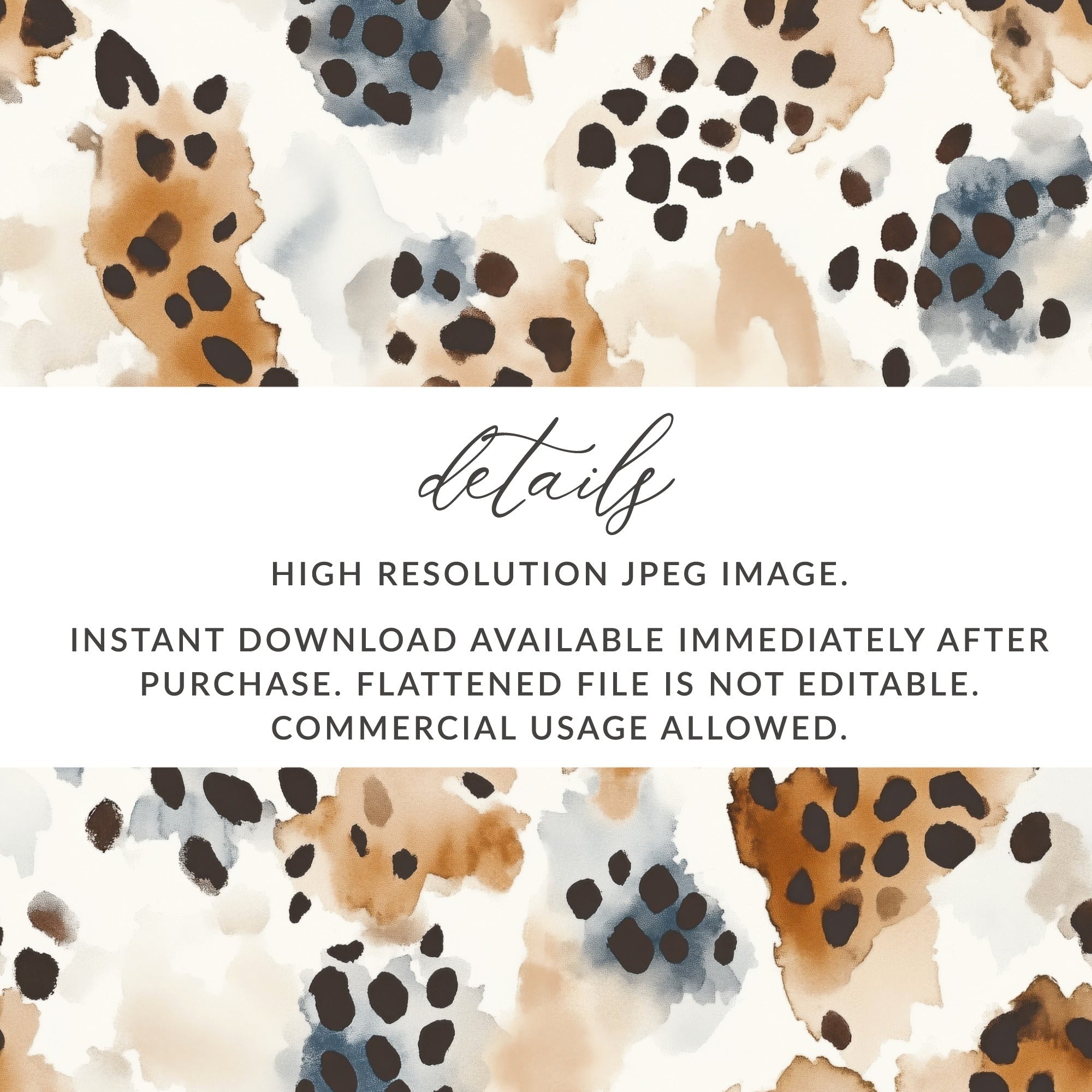 Watercolor Animal Print, Digital Paper, Seamless Pattern, Cheetah Spots, Boho Pattern, Brown Beige Blue Design, Digital Download - Moore and Mountain