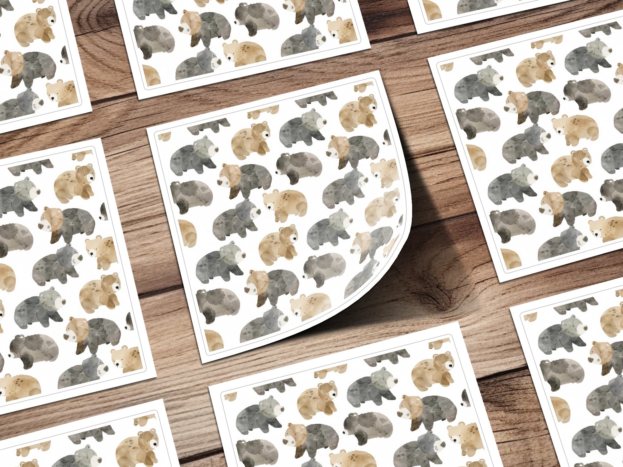 Watercolor Bear Pattern Digital Paper, Seamless Bear Background, Cute Bear Repeat Pattern, Nursery Decor, Scrapbooking Paper Digital - Moore and Mountain