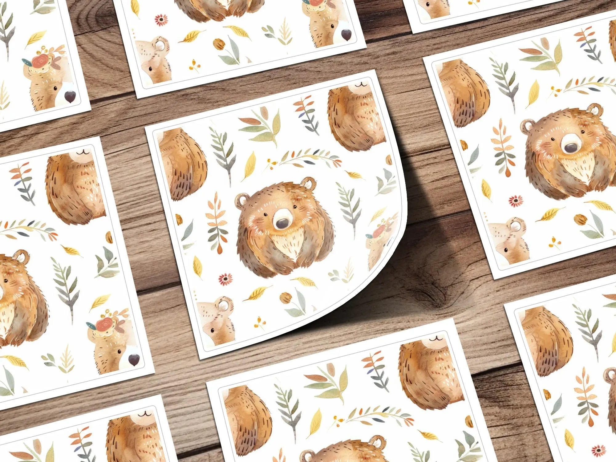 Watercolor Bear Seamless Pattern Digital, Forest Animal Print, Nursery Art, Woodland Texture, Digital Paper Pack for Fabric and Crafts - Moore and Mountain