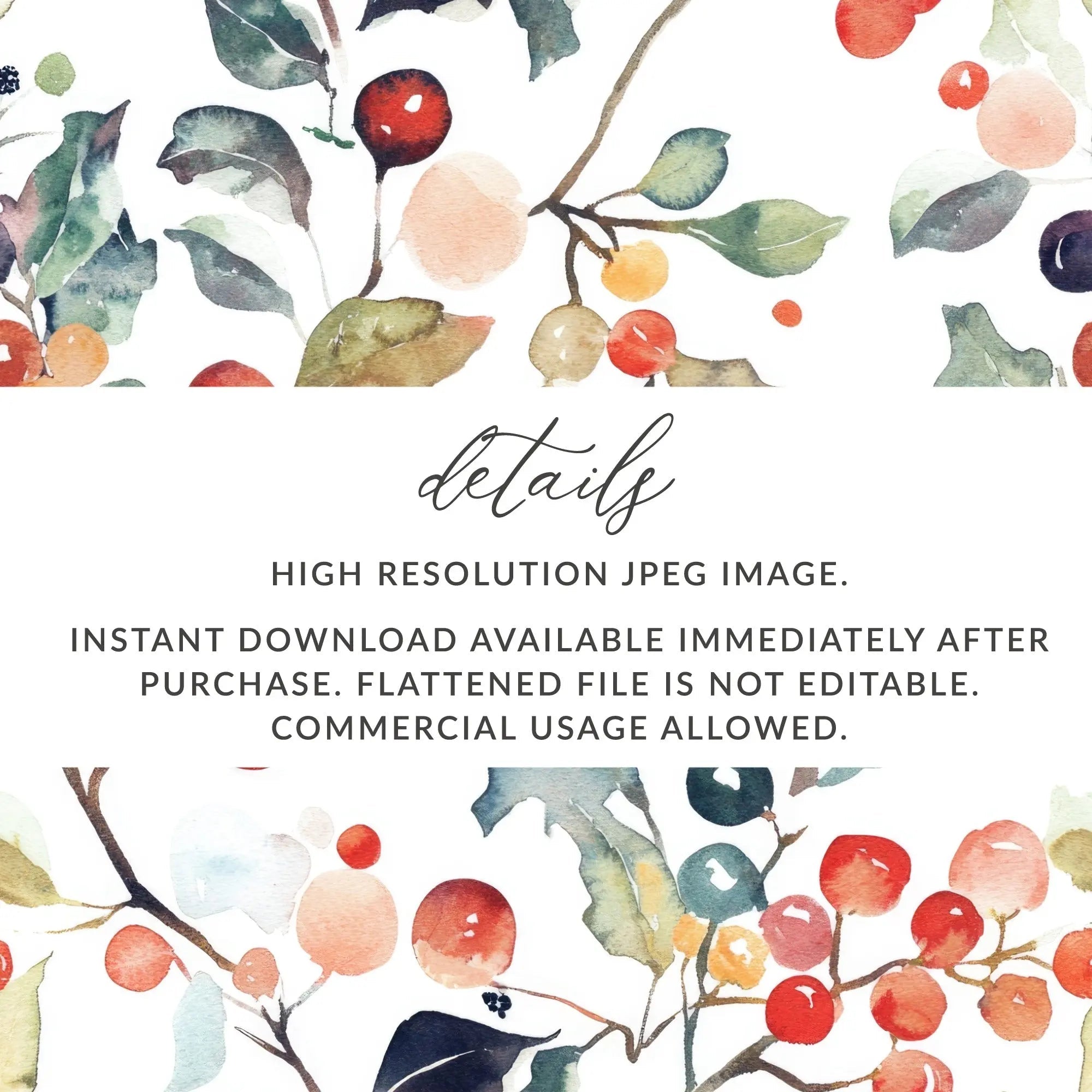 Watercolor Berries Digital Paper, Seamless Pattern, Fall Foliage Design, Printable Fabric Design, Scrapbook Paper, Berries, Autumn Theme - Moore and Mountain