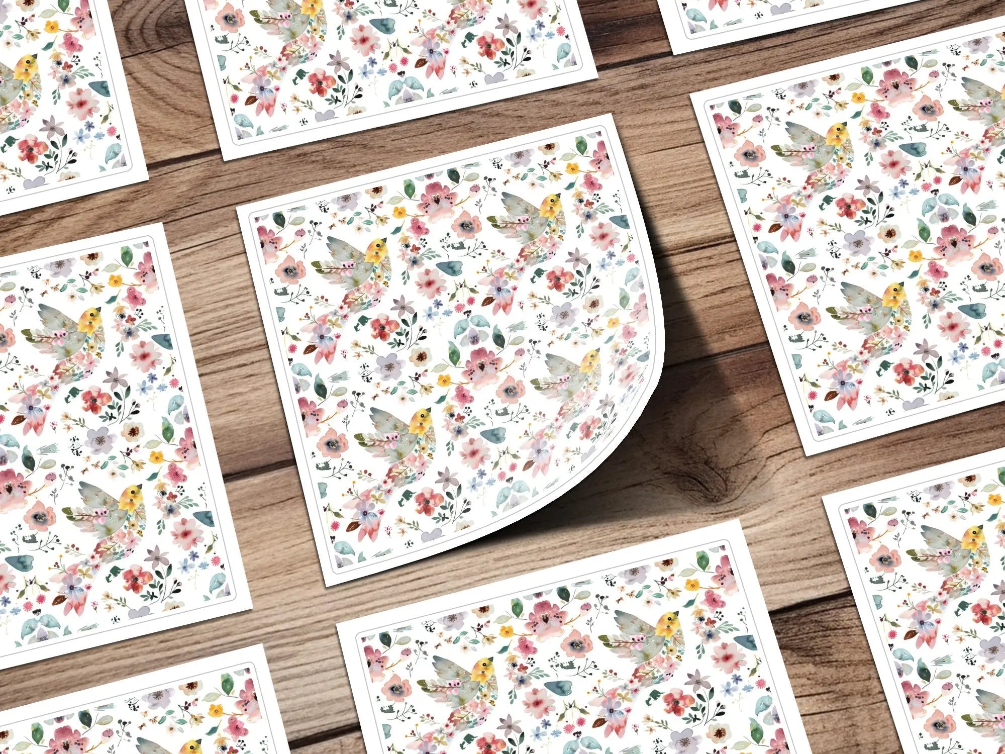 Watercolor Bird Floral Seamless Pattern Digital, Repeating Flower Design, Fabric Print, Scrapbooking Paper, 12x12, JPEG Files - Moore and Mountain