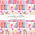 Watercolor Bookshelf Digital Paper, Floral Books Seamless Pattern, Book Lover Scrapbook Paper, 12x12 JPEG Files, Planner Digital - Moore and Mountain
