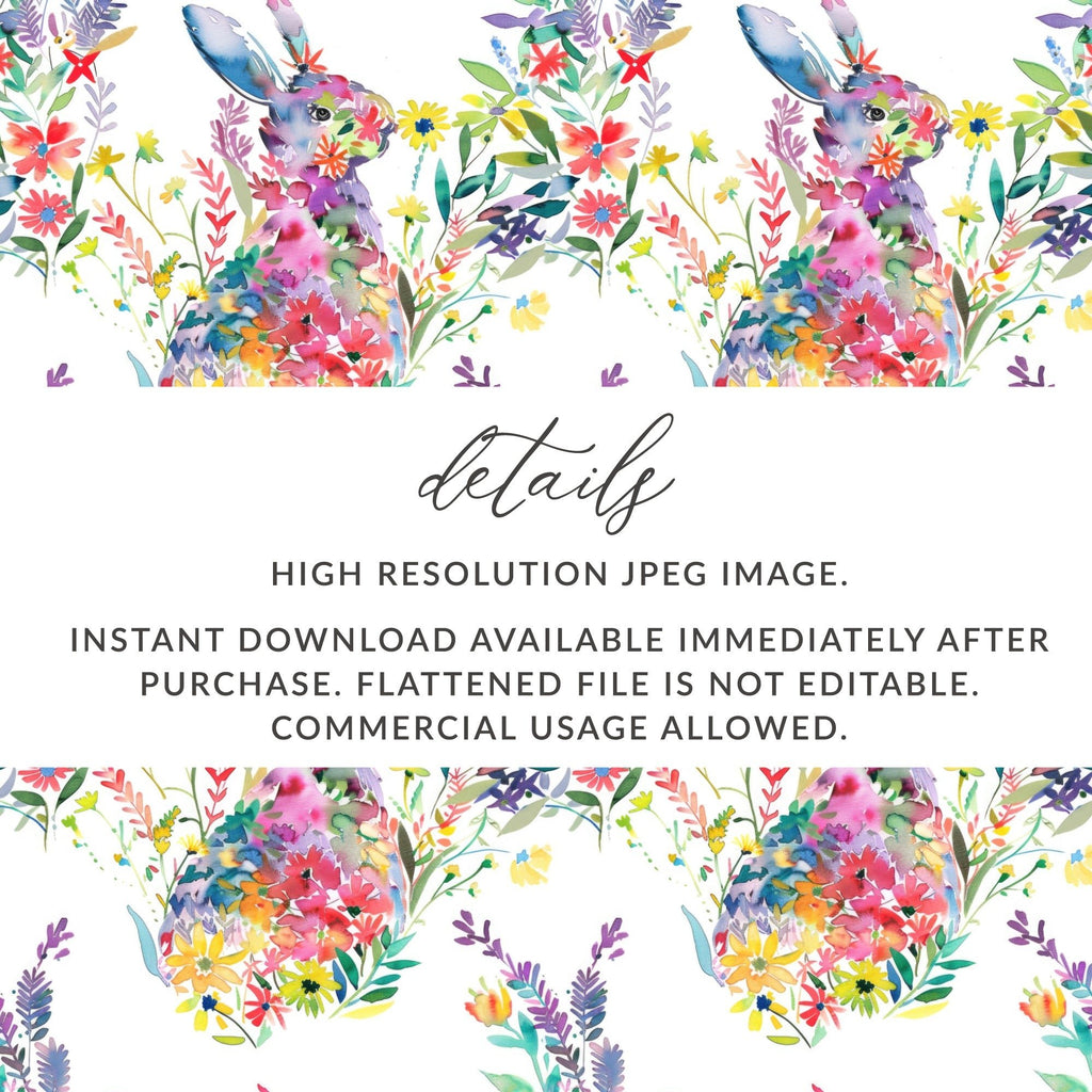 Watercolor Bunny Seamless Pattern, Floral Rabbit Design, Springtime Digital Paper, Easter Digital Download, Animal Illustration Art - Moore and Mountain