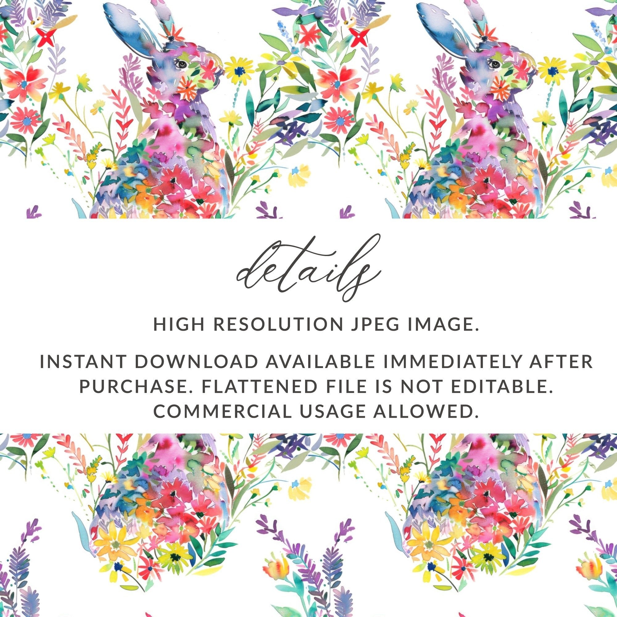 Watercolor Bunny Seamless Pattern, Floral Rabbit Design, Springtime Digital Paper, Easter Digital Download, Animal Illustration Art - Moore and Mountain