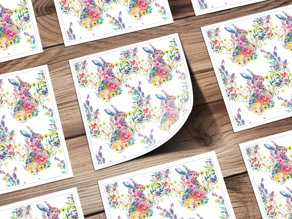 Watercolor Bunny Seamless Pattern, Floral Rabbit Design, Springtime Digital Paper, Easter Digital Download, Animal Illustration Art - Moore and Mountain