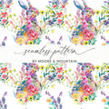 Watercolor Bunny Seamless Pattern, Floral Rabbit Design, Springtime Digital Paper, Easter Digital Download, Animal Illustration Art - Moore and Mountain