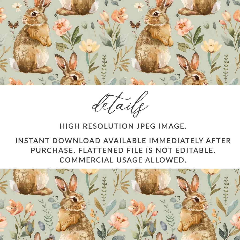 Watercolor Bunny and Flowers Pattern Springtime Design Digital - Moore and Mountain