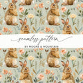 Watercolor Bunny and Flowers Pattern Springtime Design Digital - Moore and Mountain