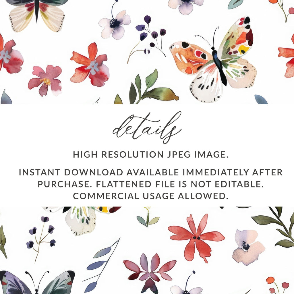 Watercolor Butterfly Pattern, Floral Digital Paper, Seamless Butterfly Print, Botanical Background, Scrapbook Paper, Fabric Design - Moore and Mountain