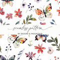 Watercolor Butterfly Pattern, Floral Digital Paper, Seamless Butterfly Print, Botanical Background, Scrapbook Paper, Fabric Design - Moore and Mountain