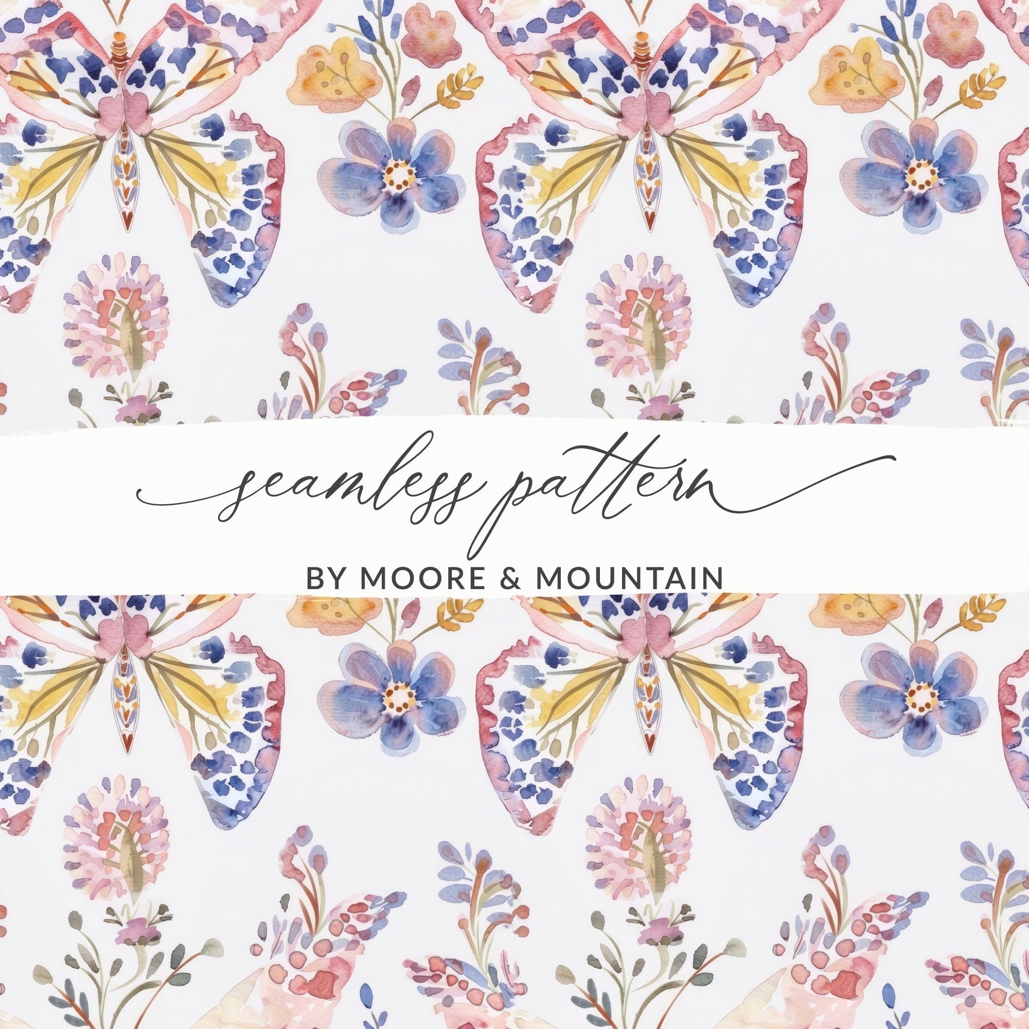 Watercolor Butterfly Seamless Pattern, Floral Digital Paper, Fabric Design, Scrapbooking, Printable Art, Digital Download - Moore and Mountain