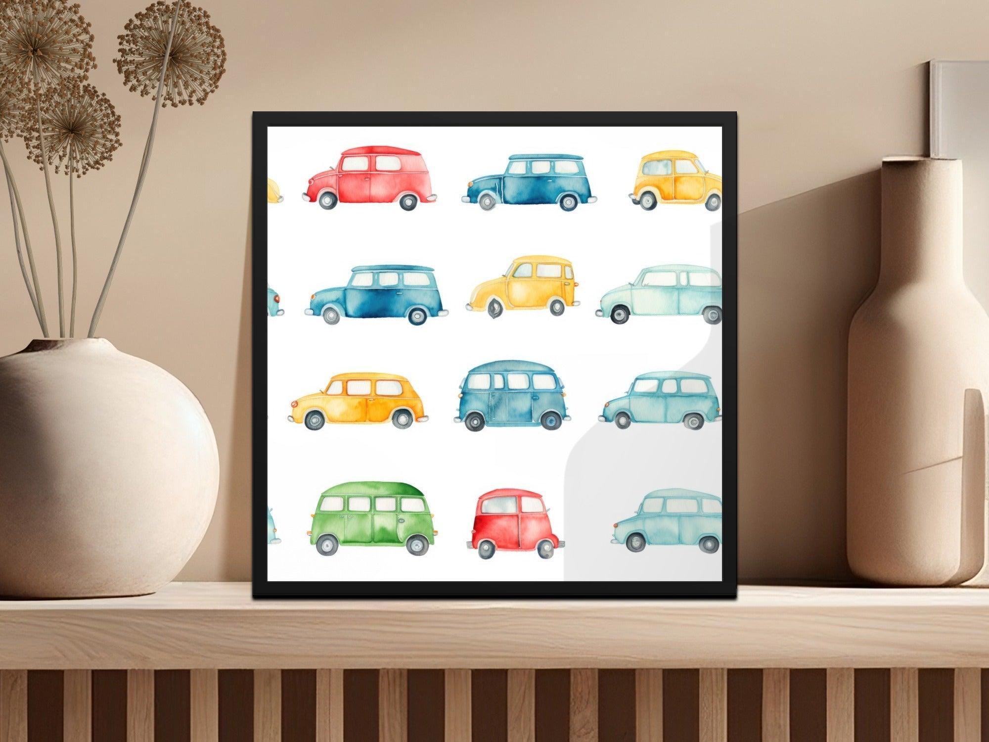 Watercolor Car Seamless Pattern, Vintage Vehicles Digital Paper, Boys Room Decor, Retro Cars Design, Printable Pattern for Kids, Digital - Moore and Mountain