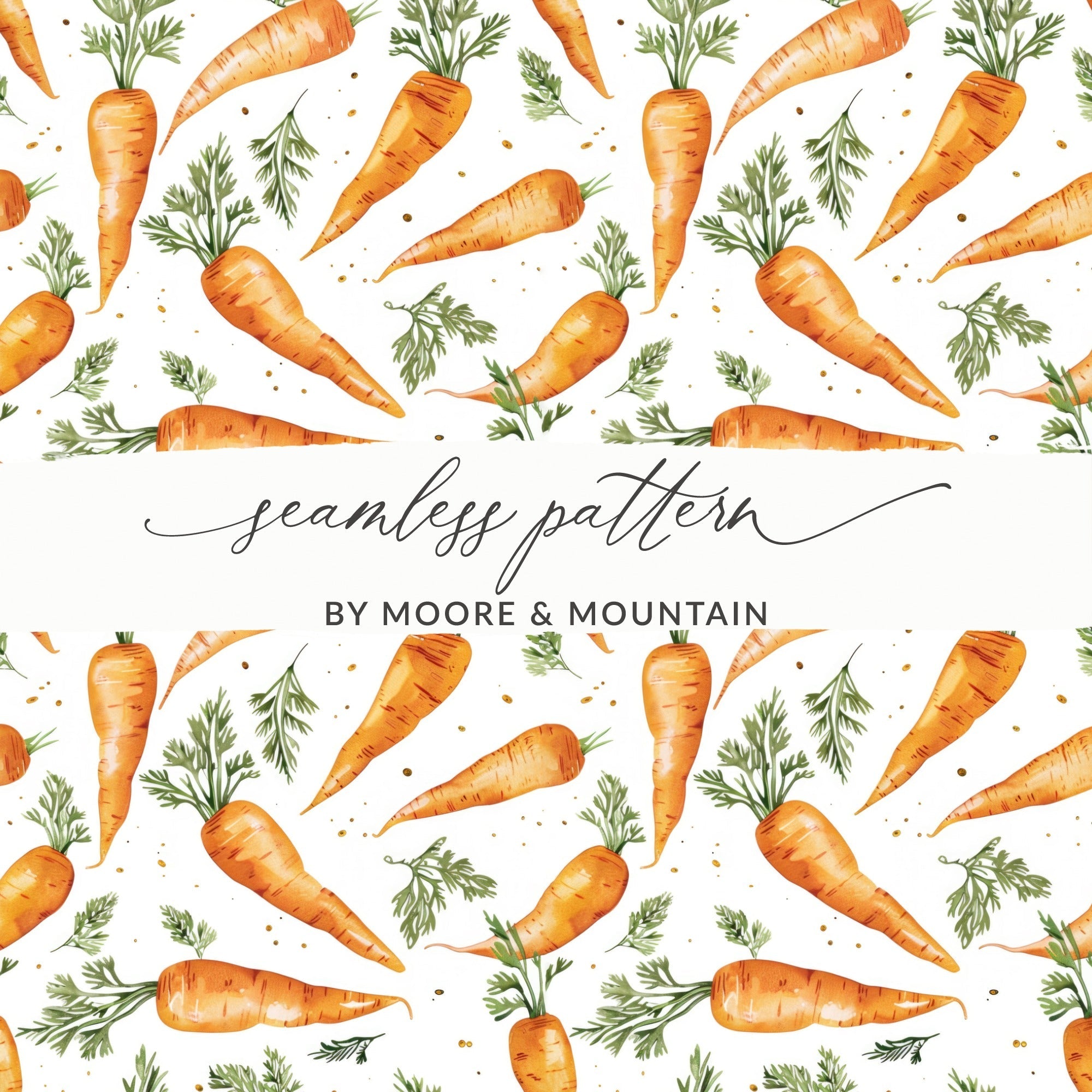 Watercolor Carrots Digital Paper, Orange Carrot Pattern, Spring Easter Pattern - Moore and Mountain