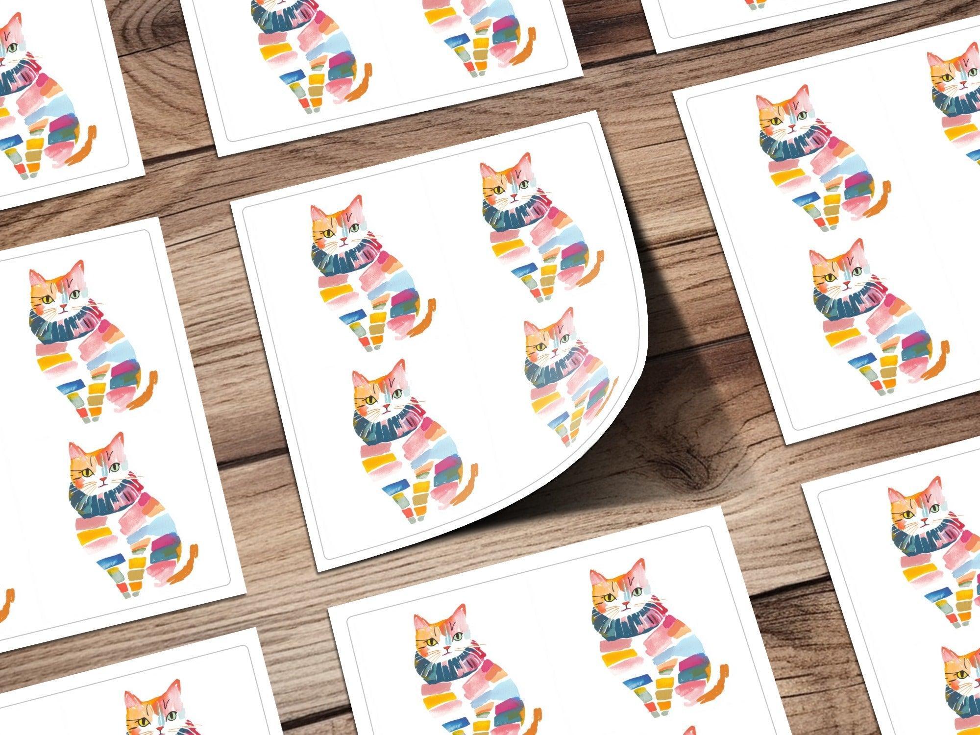 Watercolor Cat Digital Paper, Seamless Pattern File, Cute Kitten Design, Colorful Feline Art, Digital Download, Craft, Print - Moore and Mountain