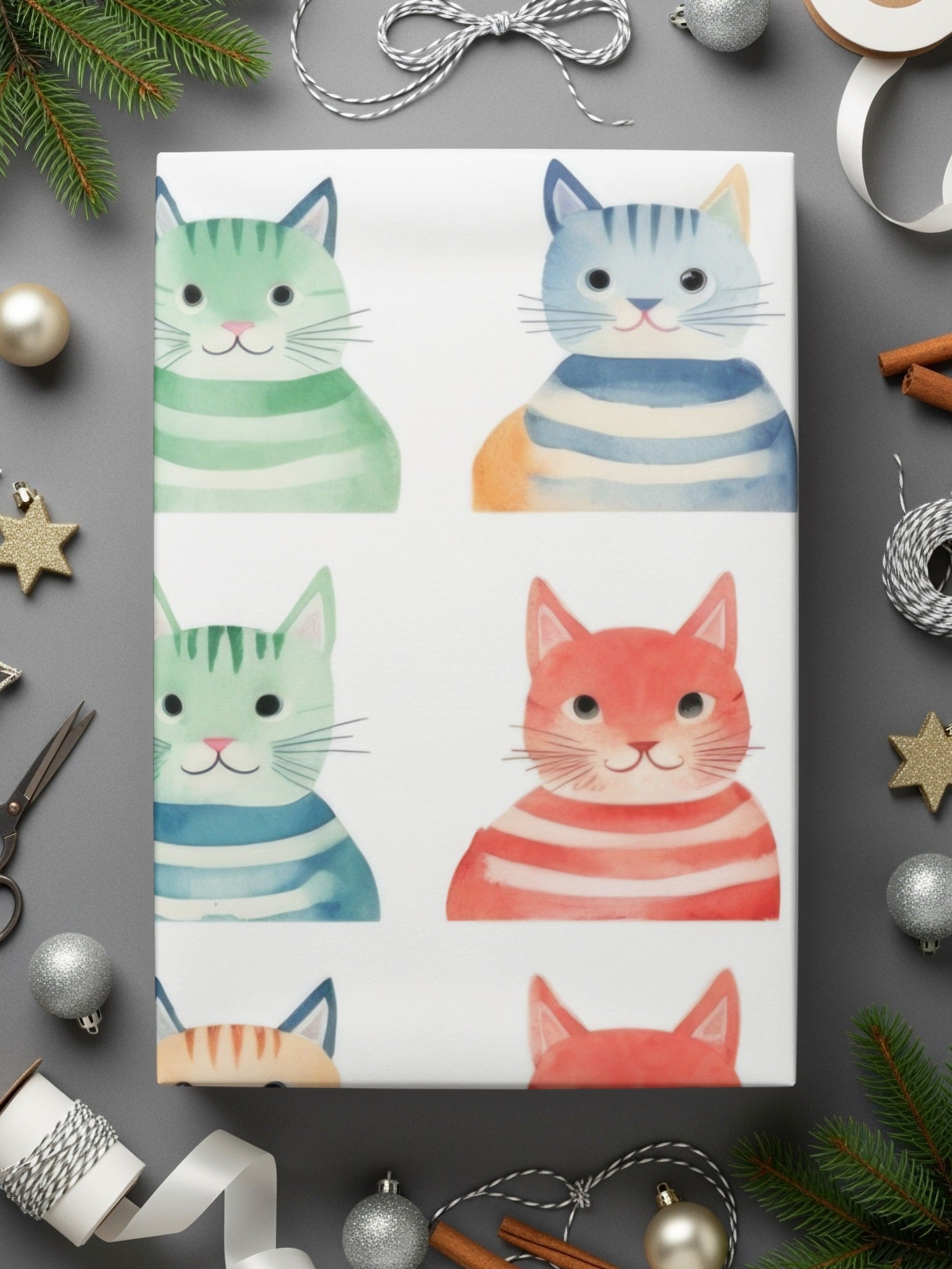Watercolor Cats Digital Paper, Colorful Kitty Seamless File, Pastel Cat Art, Kids Room Decor, Digital - Moore and Mountain
