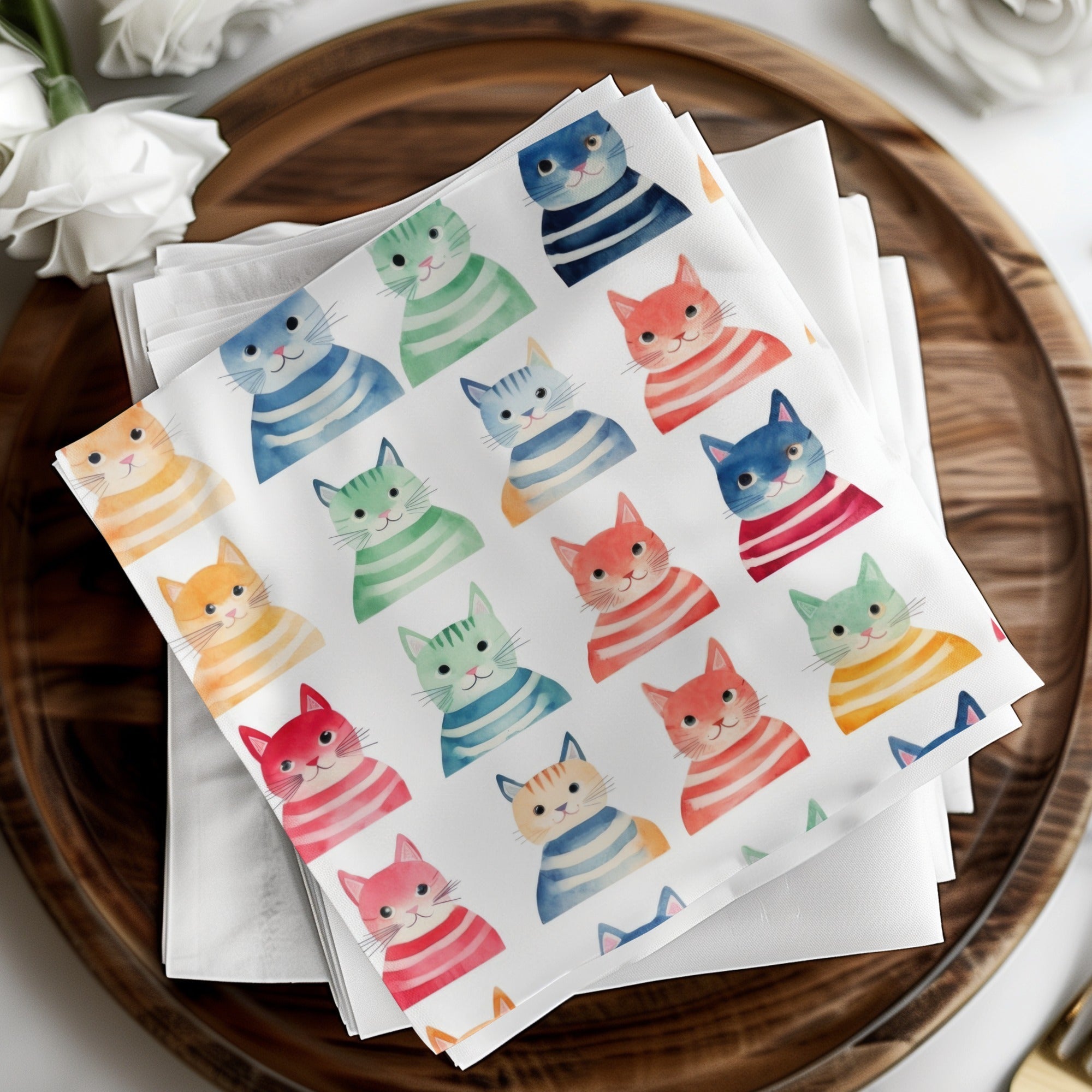 Watercolor Cats Digital Paper, Colorful Kitty Seamless File, Pastel Cat Art, Kids Room Decor, Digital - Moore and Mountain