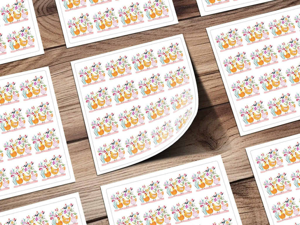 Watercolor Chicken Digital Paper, Floral Chicken Pattern, Spring Seamless File, Farmhouse Digital Print, Spring Chicken Illustration - Moore and Mountain