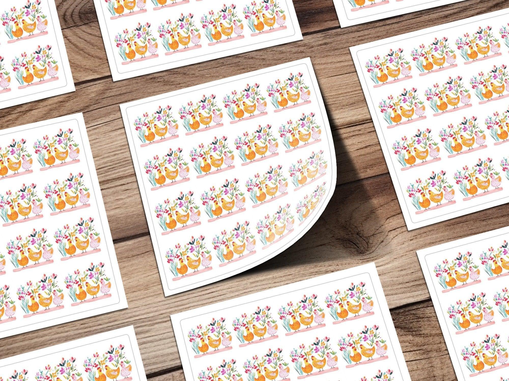 Watercolor Chicken Digital Paper, Floral Chicken Pattern, Spring Seamless File, Farmhouse Digital Print, Spring Chicken Illustration - Moore and Mountain