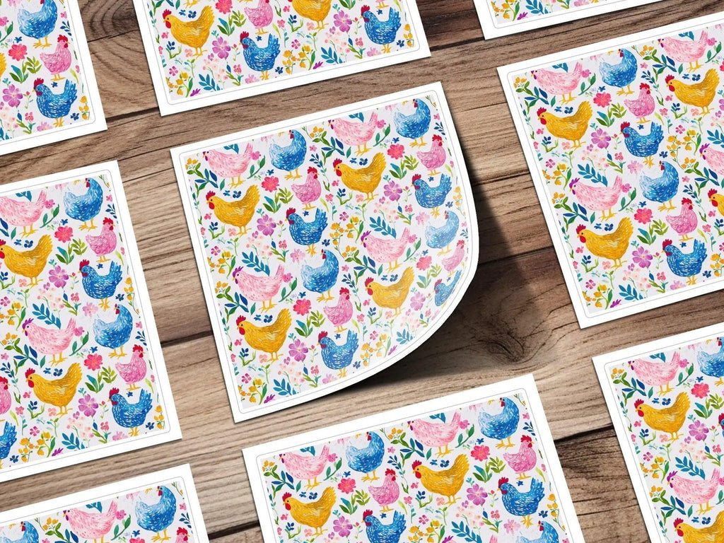 Watercolor Chicken Digital Paper, Floral Seamless Pattern, Farmhouse JPEG Background, Hen Fabric Design, Downloadable Digital - Moore and Mountain