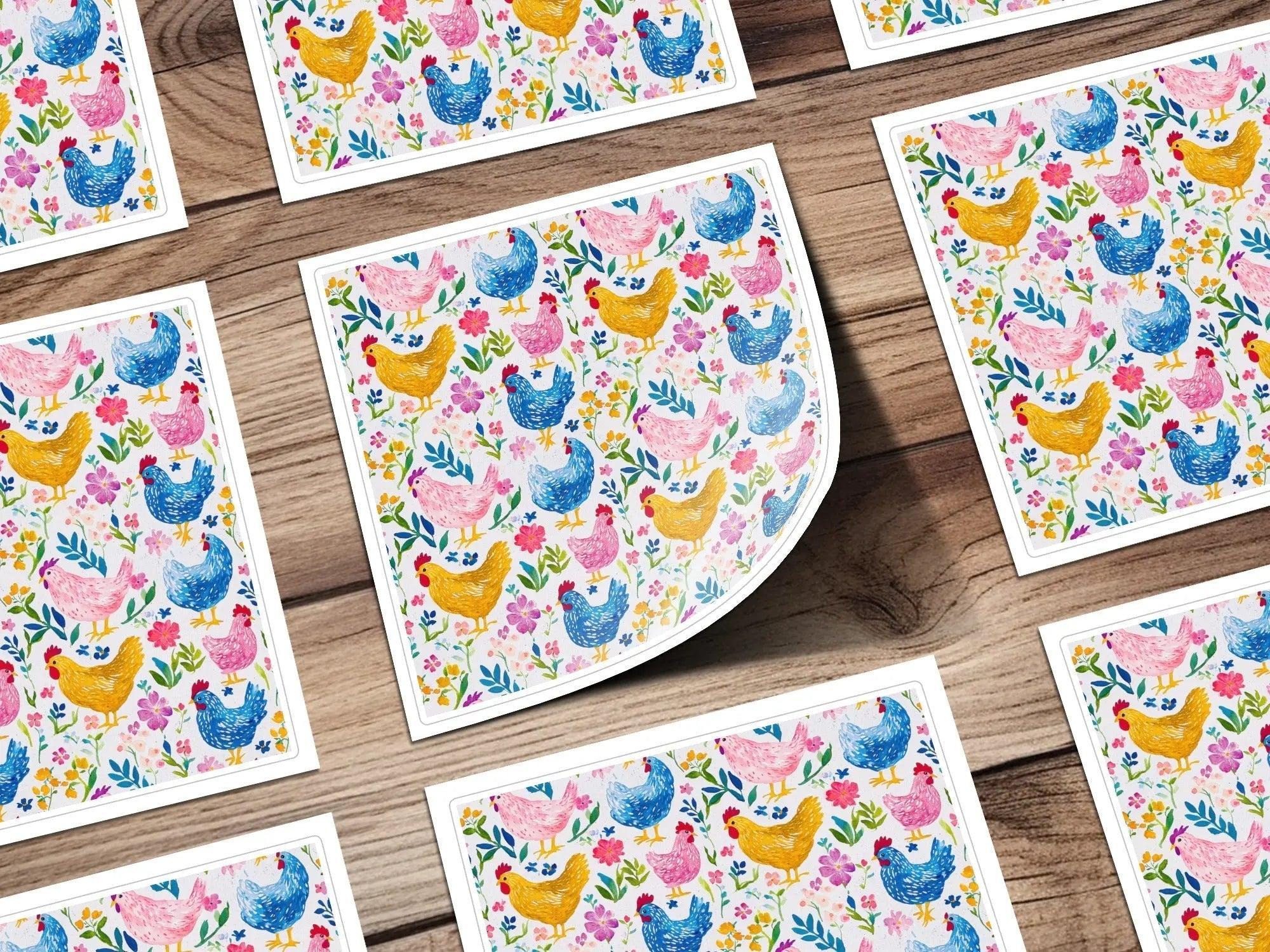 Watercolor Chicken Digital Paper, Floral Seamless Pattern, Farmhouse JPEG Background, Hen Fabric Design, Downloadable Digital - Moore and Mountain