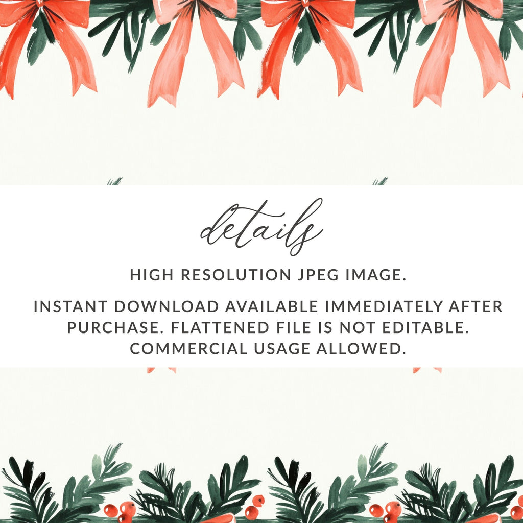 Watercolor Christmas Bow Digital Paper, Seamless Pattern, Holiday Digital, Festive Design, Scrapbooking Paper, Craft Supplies - Moore and Mountain