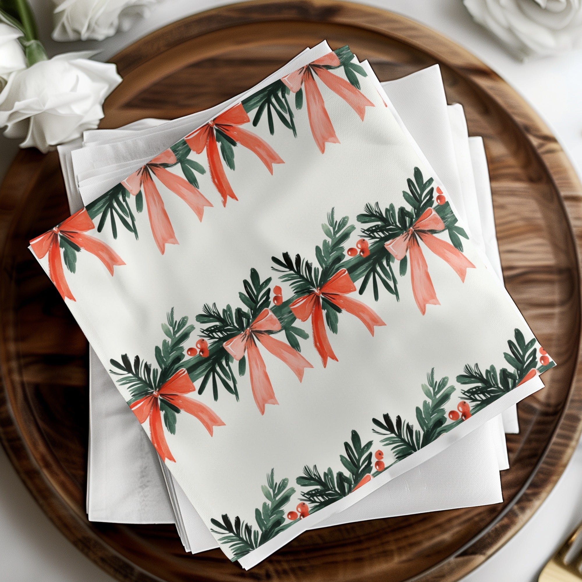 Watercolor Christmas Bow Digital Paper, Seamless Pattern, Holiday Digital, Festive Design, Scrapbooking Paper, Craft Supplies - Moore and Mountain