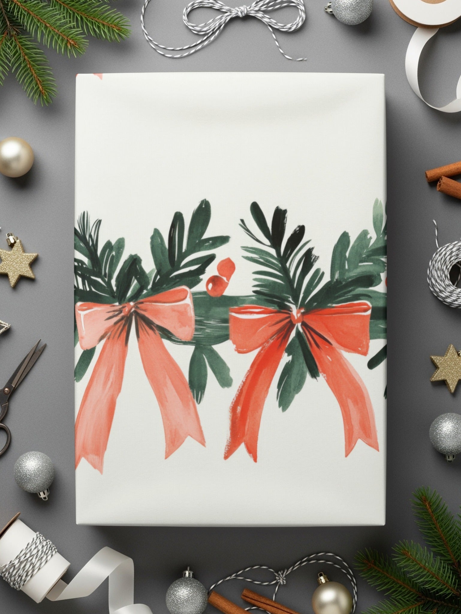 Watercolor Christmas Bow Digital Paper, Seamless Pattern, Holiday Digital, Festive Design, Scrapbooking Paper, Craft Supplies - Moore and Mountain
