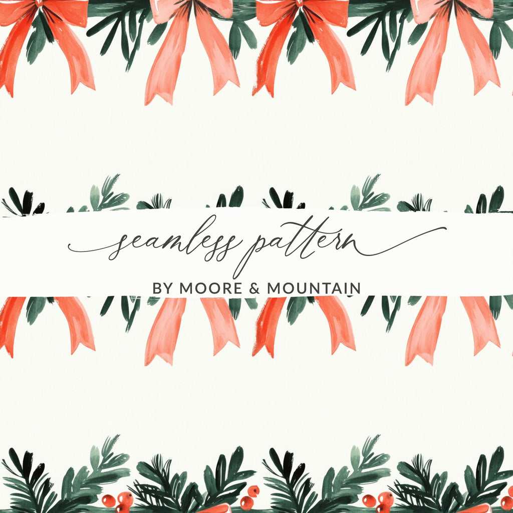 Watercolor Christmas Bow Digital Paper, Seamless Pattern, Holiday Digital, Festive Design, Scrapbooking Paper, Craft Supplies - Moore and Mountain
