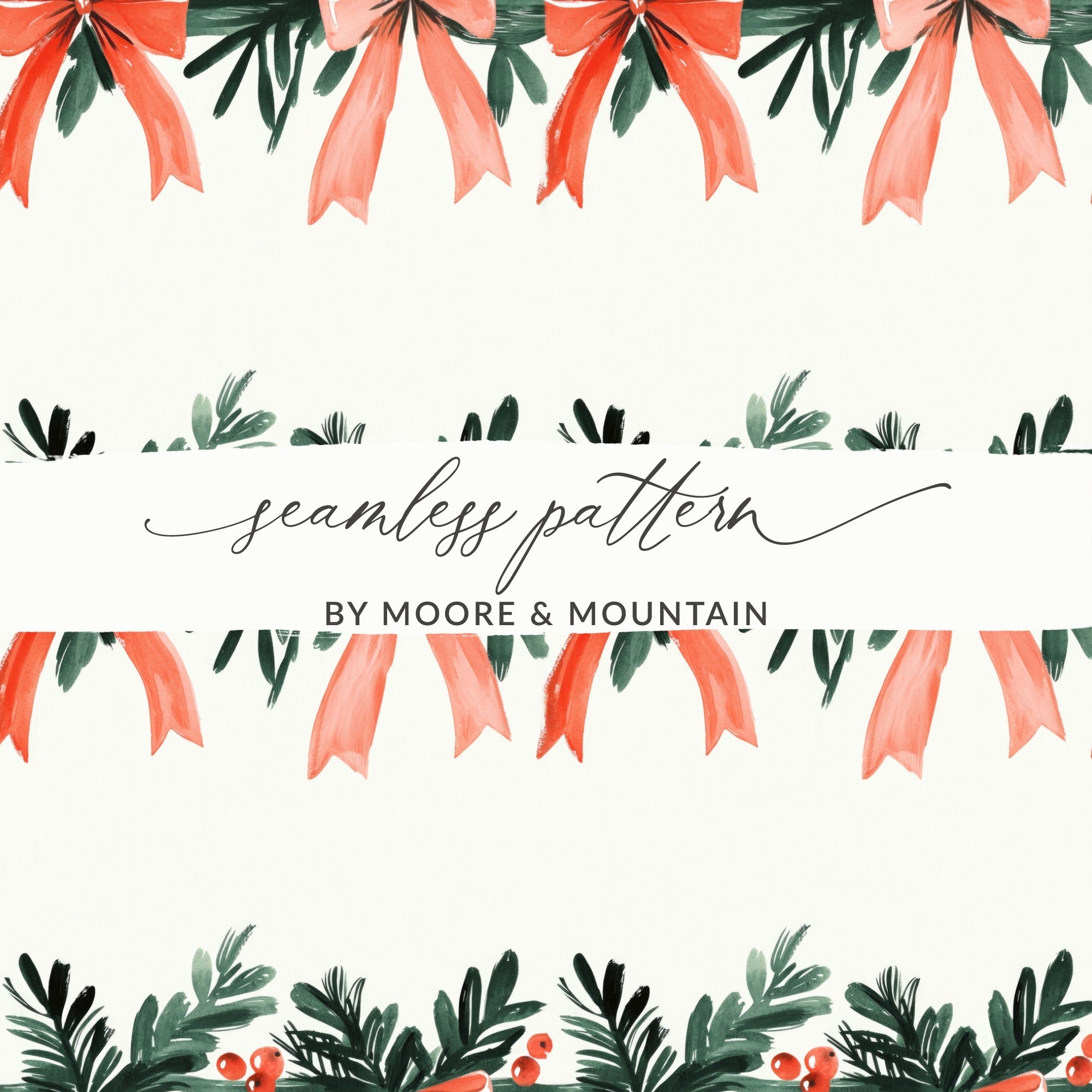Watercolor Christmas Bow Digital Paper, Seamless Pattern, Holiday Digital, Festive Design, Scrapbooking Paper, Craft Supplies - Moore and Mountain