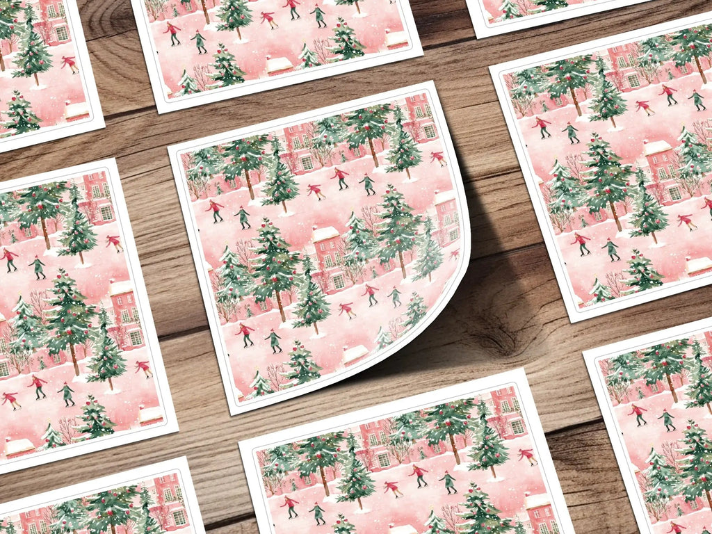 Watercolor Christmas Digital Paper, Winter Scene Seamless Pattern, Skating Village JPEG Files, Holiday Design Downloads, Xmas Surface - Moore and Mountain
