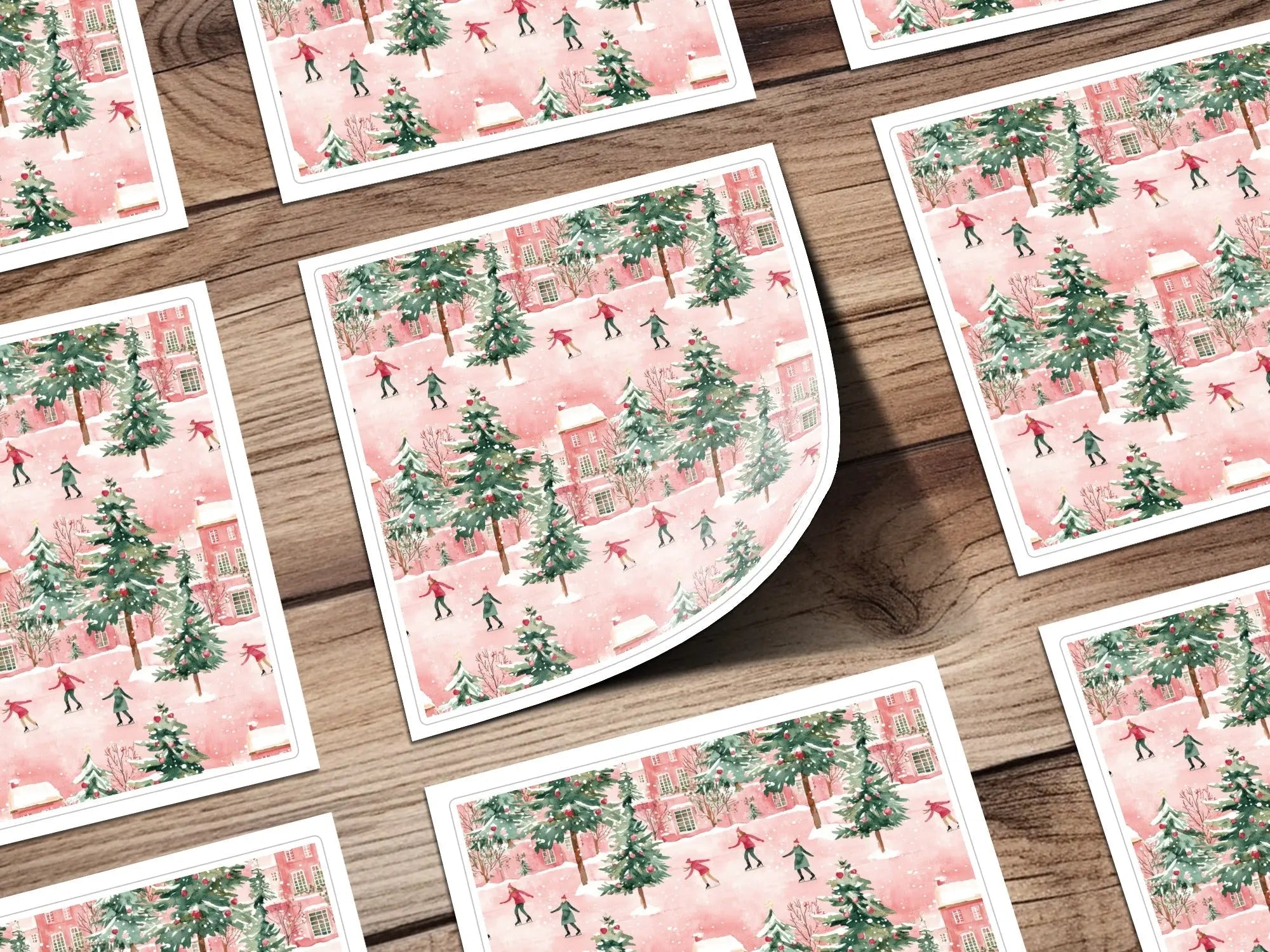 Watercolor Christmas Digital Paper, Winter Scene Seamless Pattern, Skating Village JPEG Files, Holiday Design Downloads, Xmas Surface - Moore and Mountain