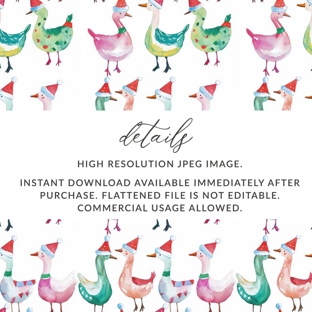 Watercolor Christmas Geese Pattern Illustration Cute Digital - Moore and Mountain