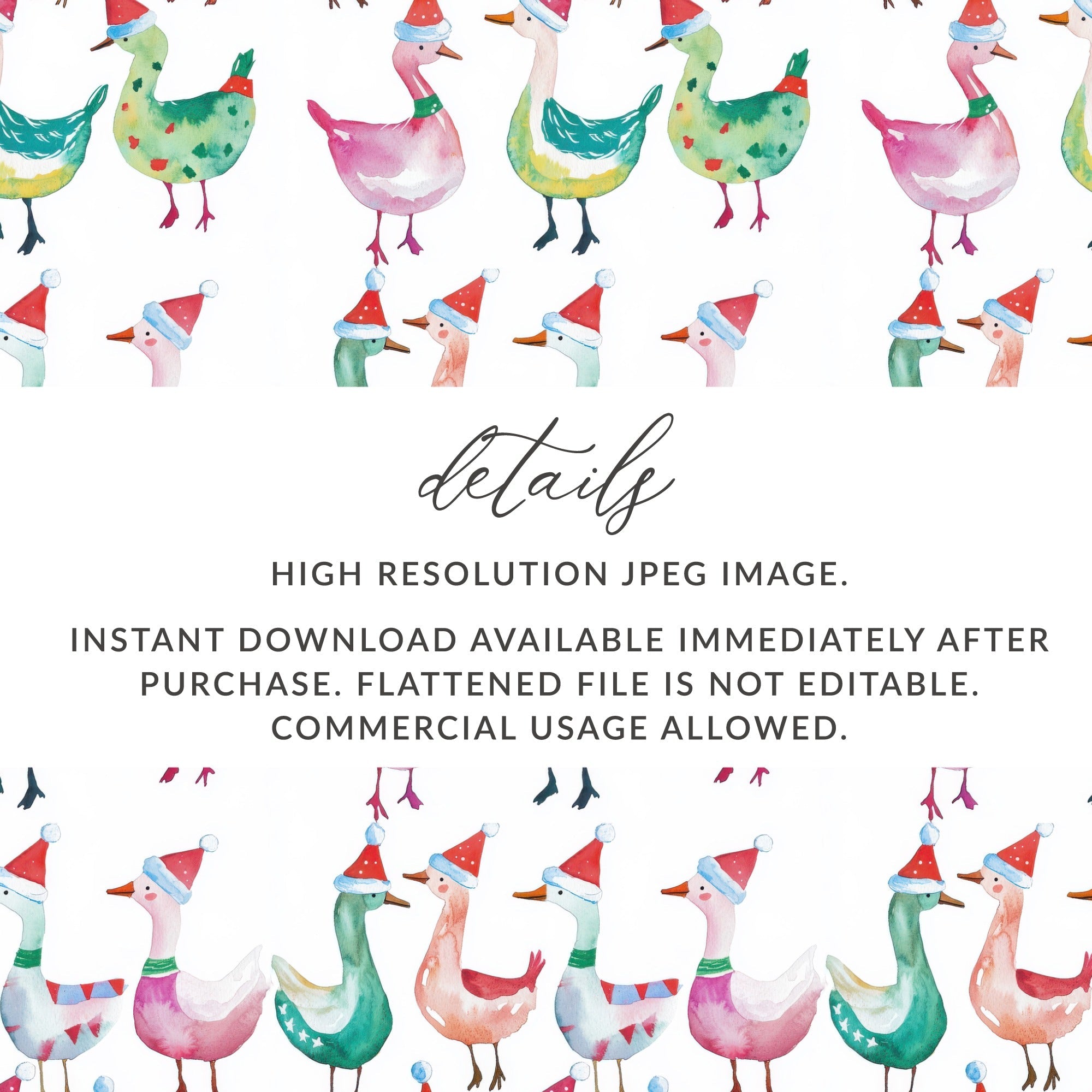 Watercolor Christmas Geese Pattern Illustration Cute Digital - Moore and Mountain