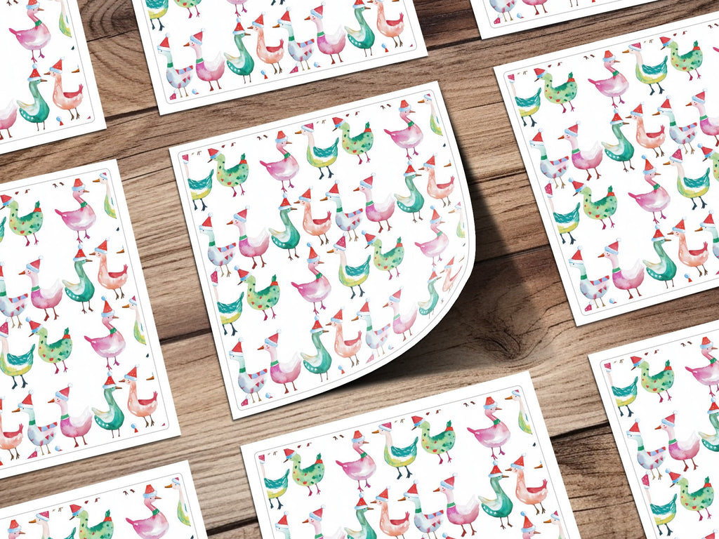 Watercolor Christmas Geese Pattern Illustration Cute Digital - Moore and Mountain