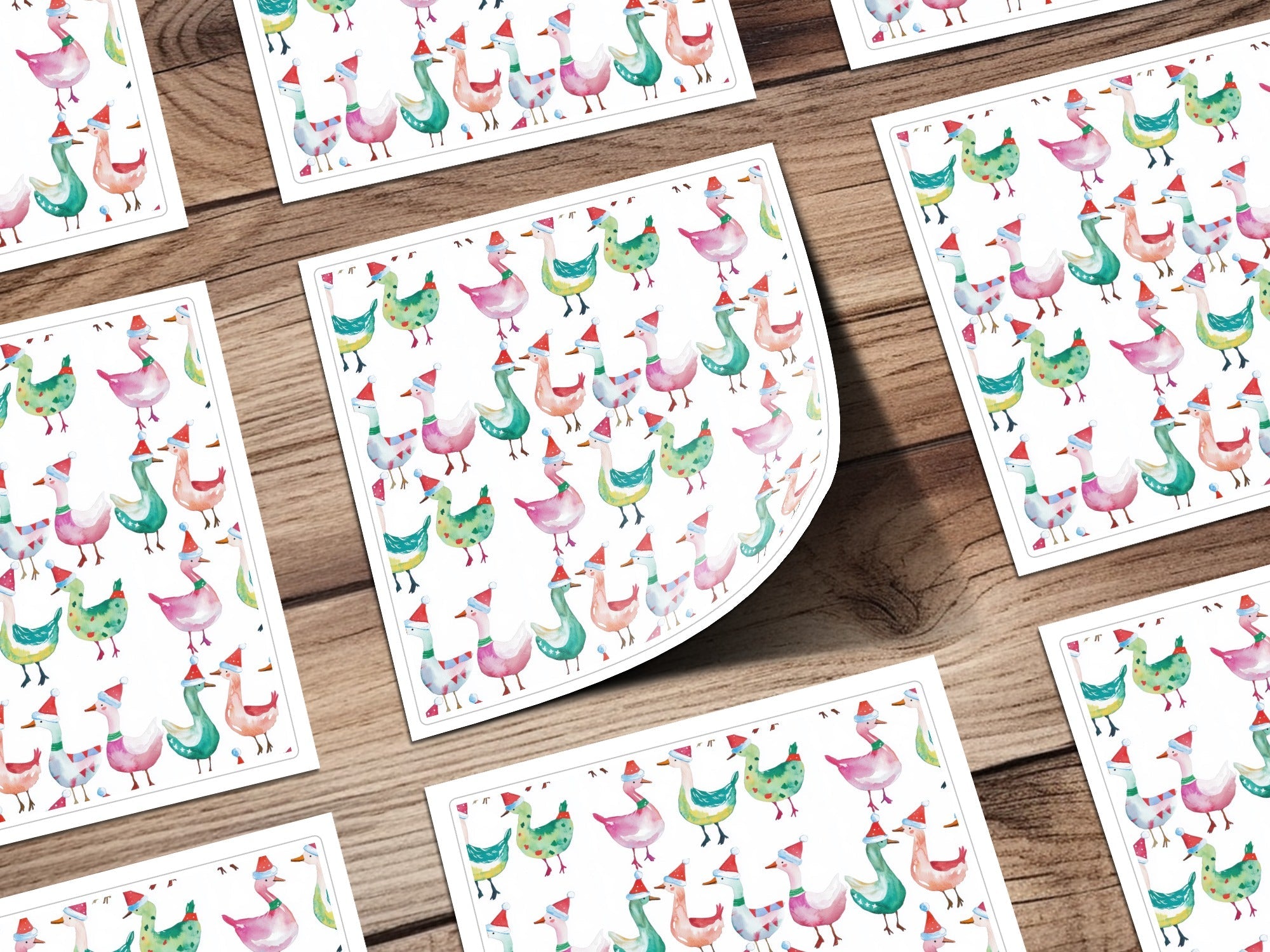 Watercolor Christmas Geese Pattern Illustration Cute Digital - Moore and Mountain