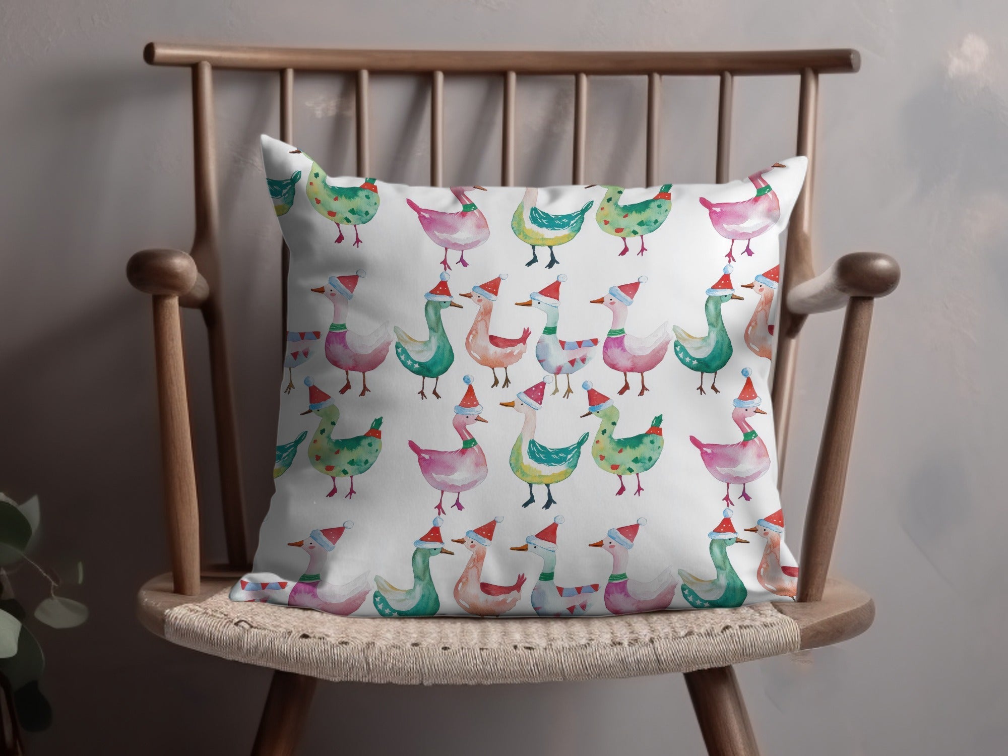 Watercolor Christmas Geese Pattern Illustration Cute Digital - Moore and Mountain